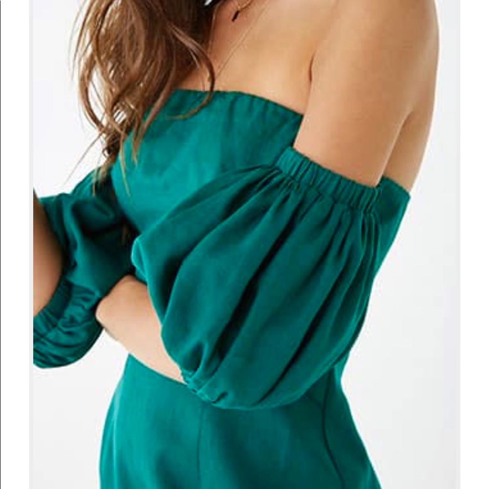 (SOLD)Forever 21 Jade Linen Off-the-Shoulder Dress